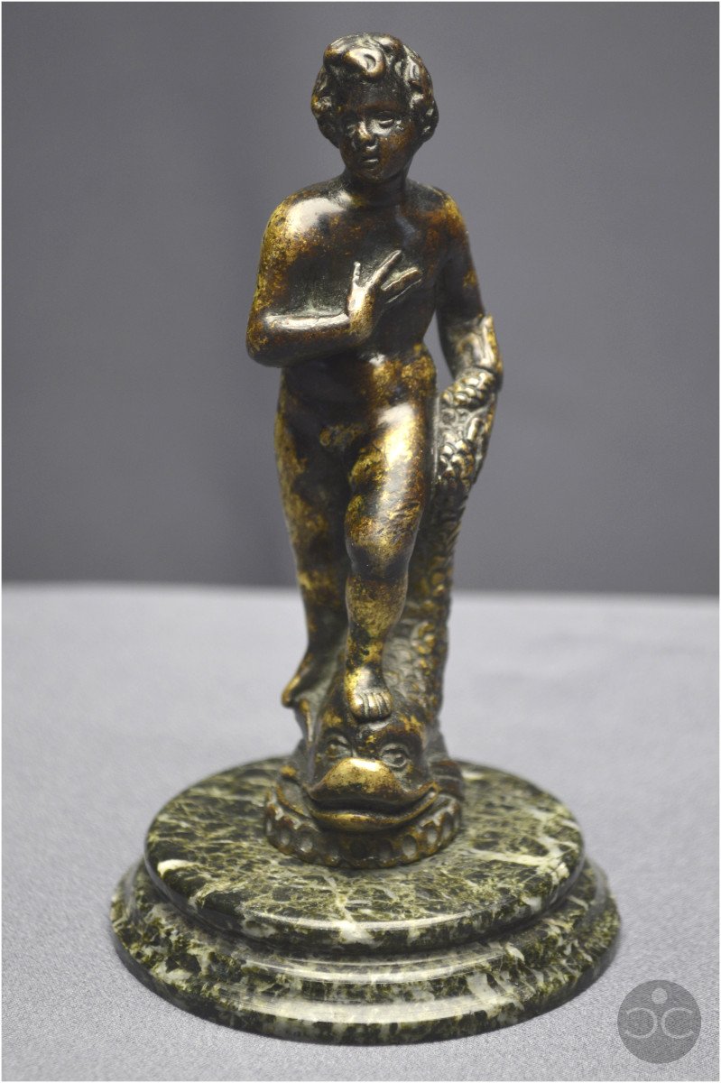 Rennaissance italienne, XVIème siècle, Bronze représentant Neptune enfant juché sur un dauphin-photo-4