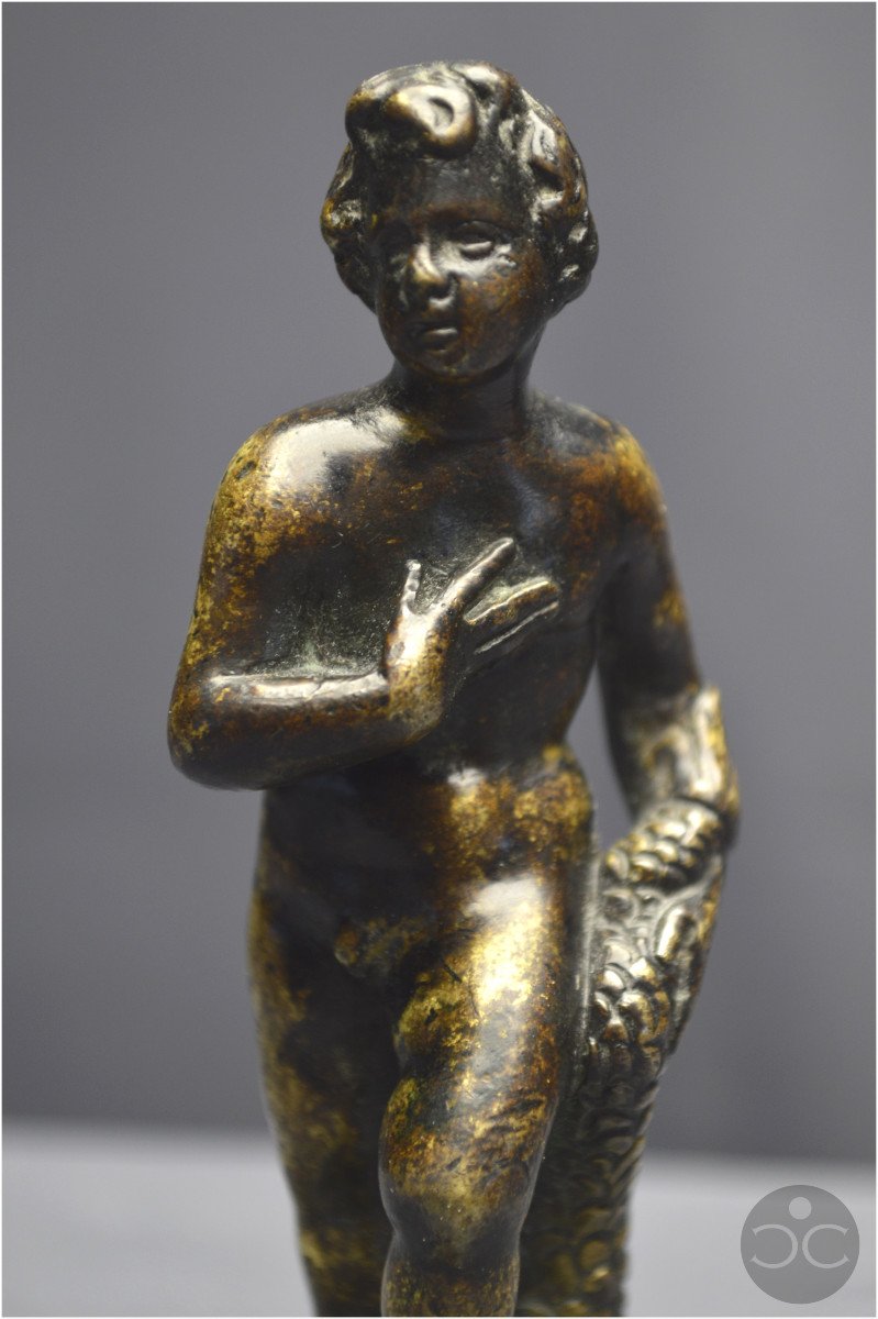 Rennaissance italienne, XVIème siècle, Bronze représentant Neptune enfant juché sur un dauphin