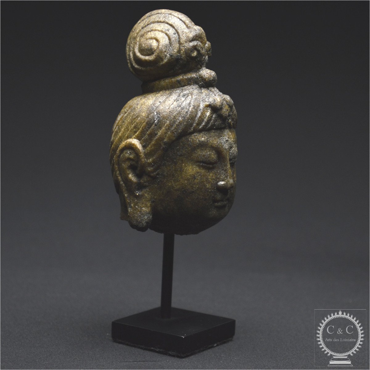 China, Tang Dynasty (618-907 Ad), Amber-colored Stone Bodhisattva Head-photo-3