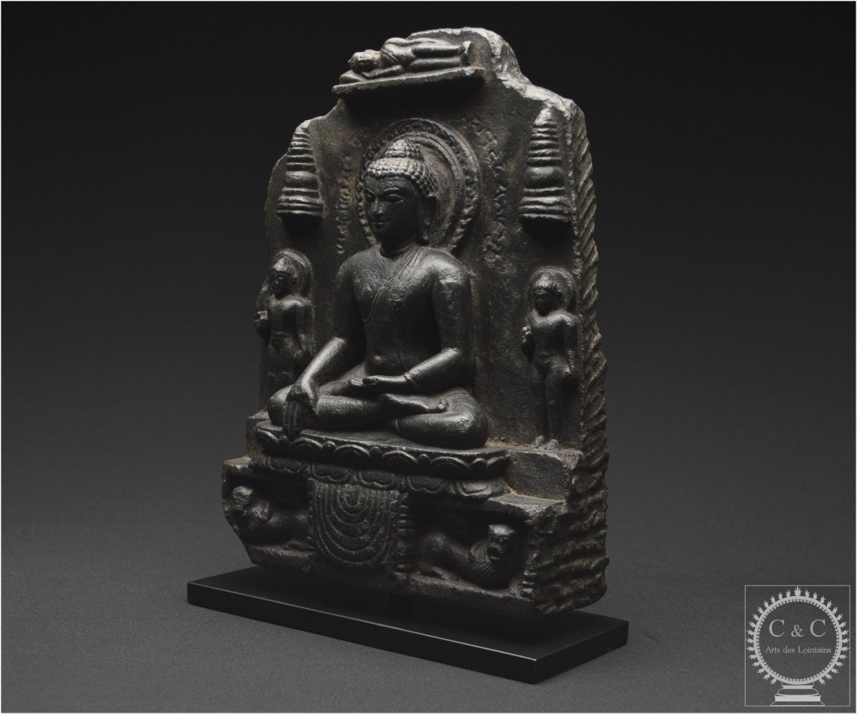 India, Pala-sena Dynasty, 10th-12th Century, Fragment Of A Stone Stele Representing Buddha-photo-3