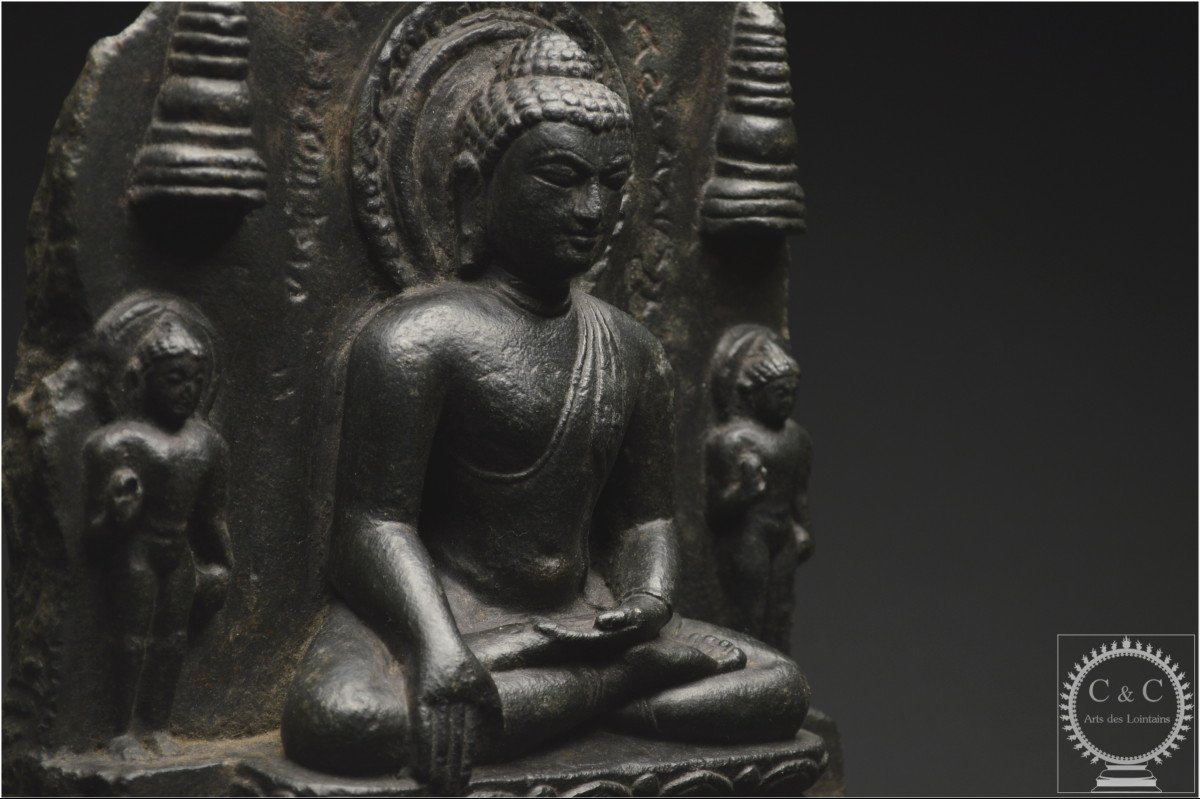 India, Pala-sena Dynasty, 10th-12th Century, Fragment Of A Stone Stele Representing Buddha-photo-4