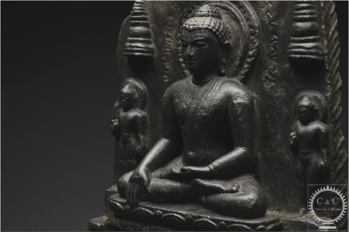 India, Pala-sena Dynasty, 10th-12th Century, Fragment Of A Stone Stele Representing Buddha-photo-1