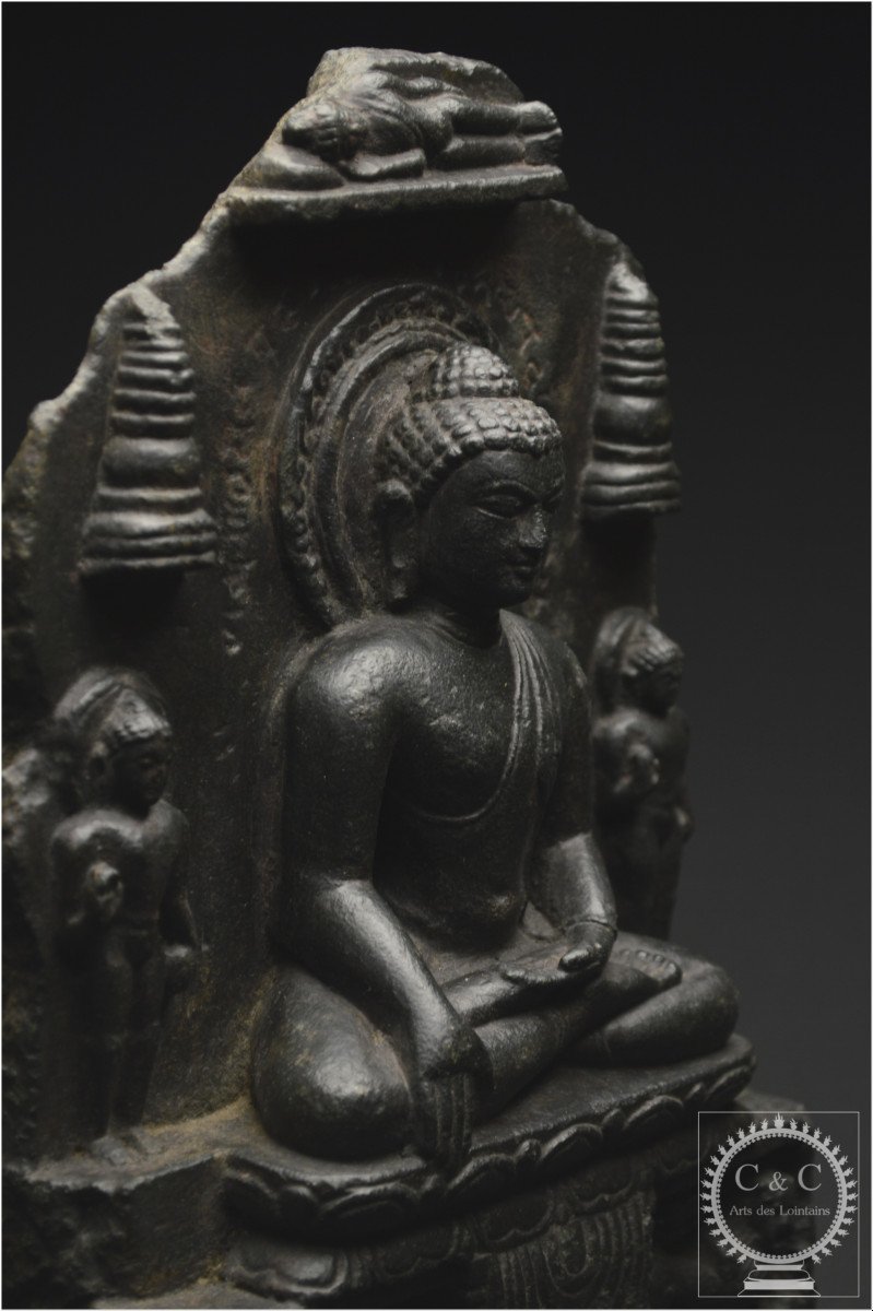 India, Pala-sena Dynasty, 10th-12th Century, Fragment Of A Stone Stele Representing Buddha-photo-4