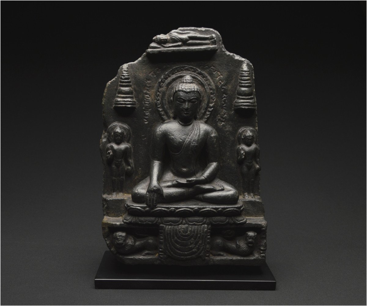 India, Pala-sena Dynasty, 10th-12th Century, Fragment Of A Stone Stele Representing Buddha