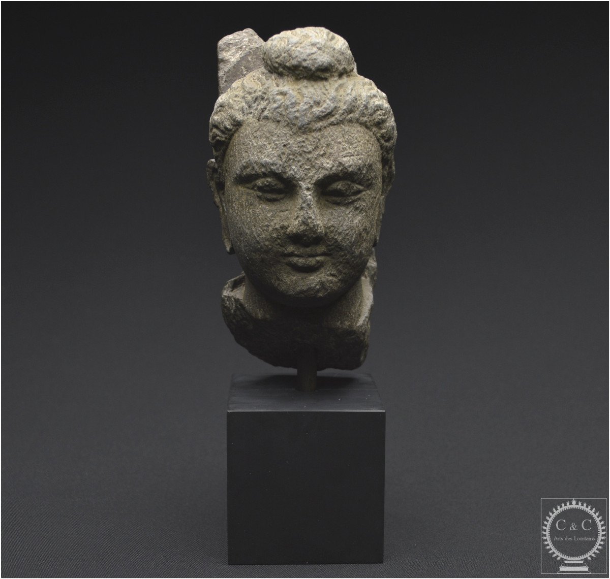 Ancient Gandhara Region, 2nd - 4th Century Ad, Head Of Buddha Shakyamuni, Grey Schist-photo-2