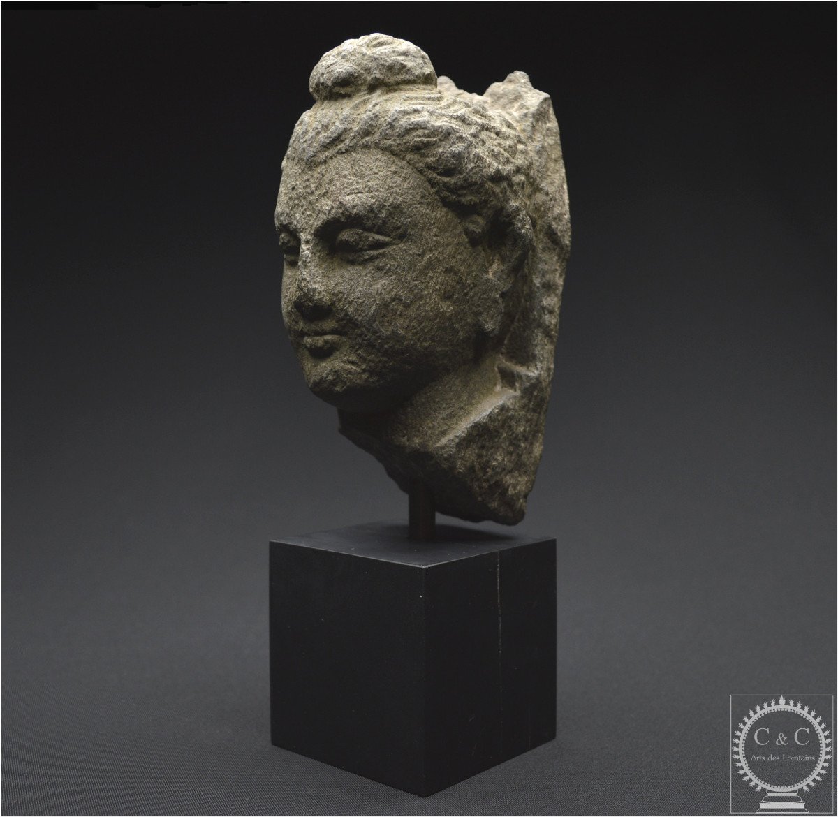 Ancient Gandhara Region, 2nd - 4th Century Ad, Head Of Buddha Shakyamuni, Grey Schist-photo-6