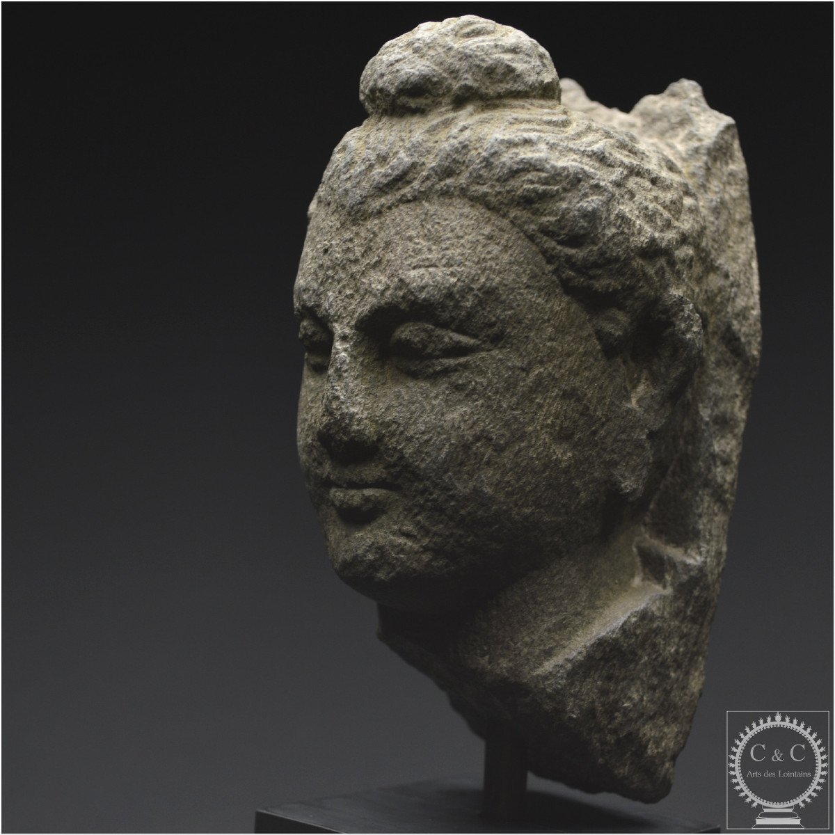 Ancient Gandhara Region, 2nd - 4th Century Ad, Head Of Buddha Shakyamuni, Grey Schist-photo-7