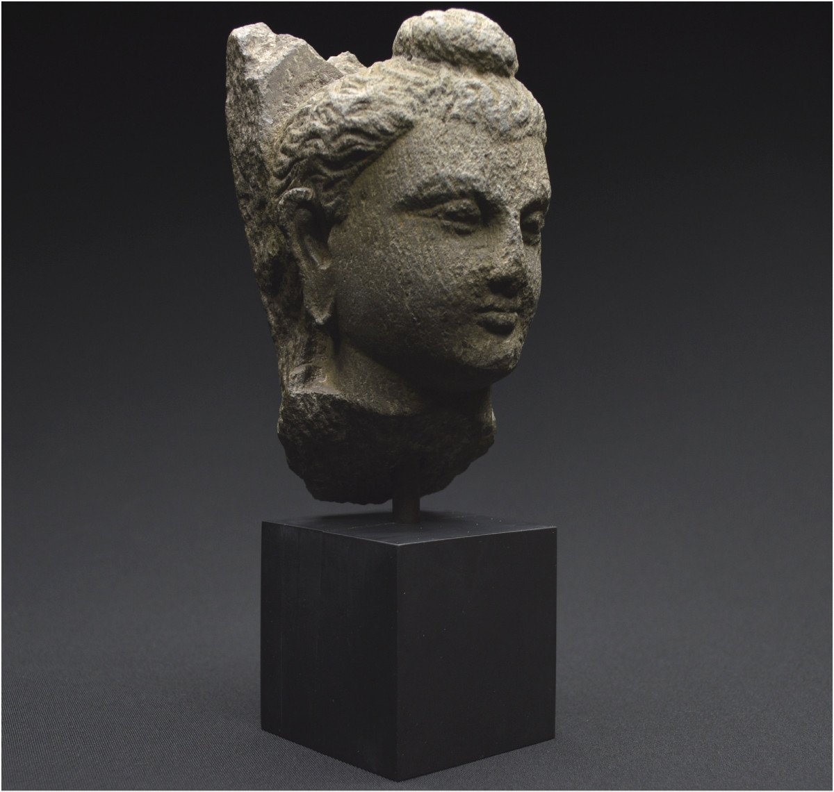 Ancient Gandhara Region, 2nd - 4th Century Ad, Head Of Buddha Shakyamuni, Grey Schist