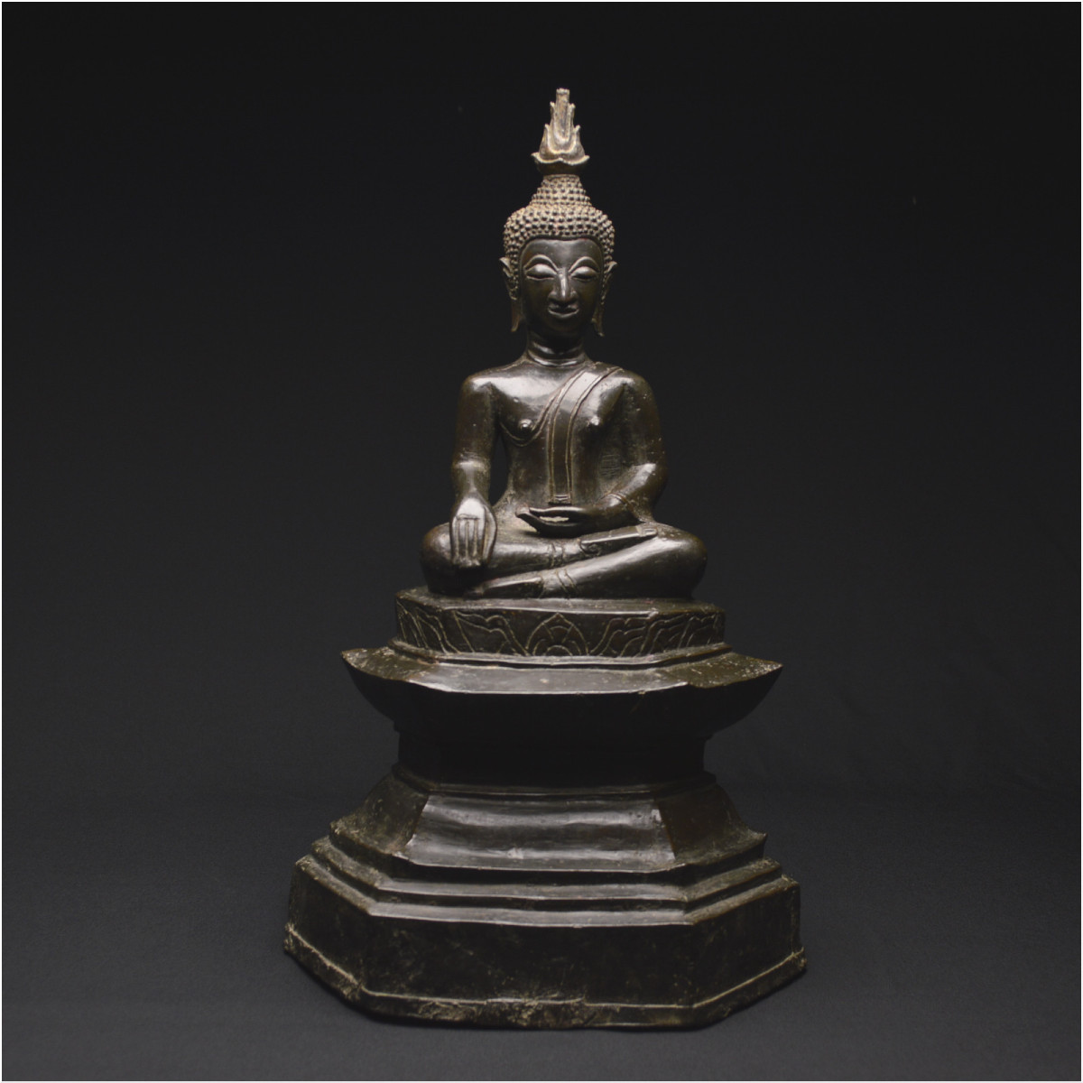 Laos, 17th - 18th Century, Important Maravijaya Buddha In Solid Bronze With Brown Patina