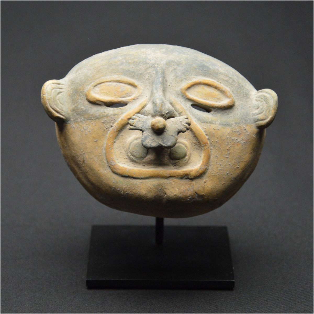 Ecuador, 200 Bc - 500 Ad, Jama-coaque Culture, Rare Polychrome Funerary Mask