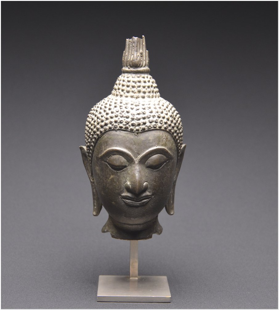 Thailand, 19th Century, Bronze Buddha Head Presented On Base