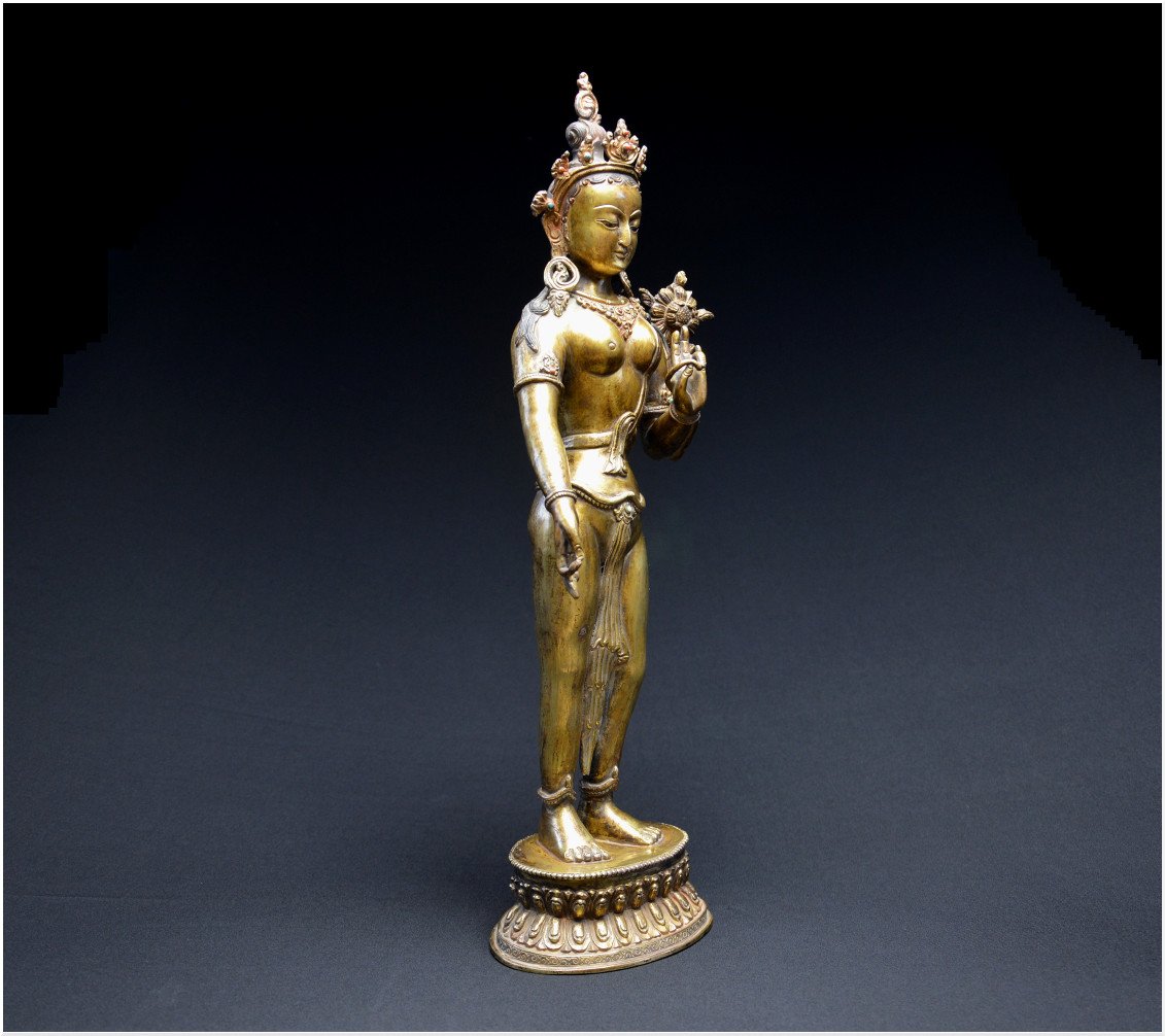 Nepal, XIXth Century, Important Representation Of Tara In Gilded Bronze-photo-3