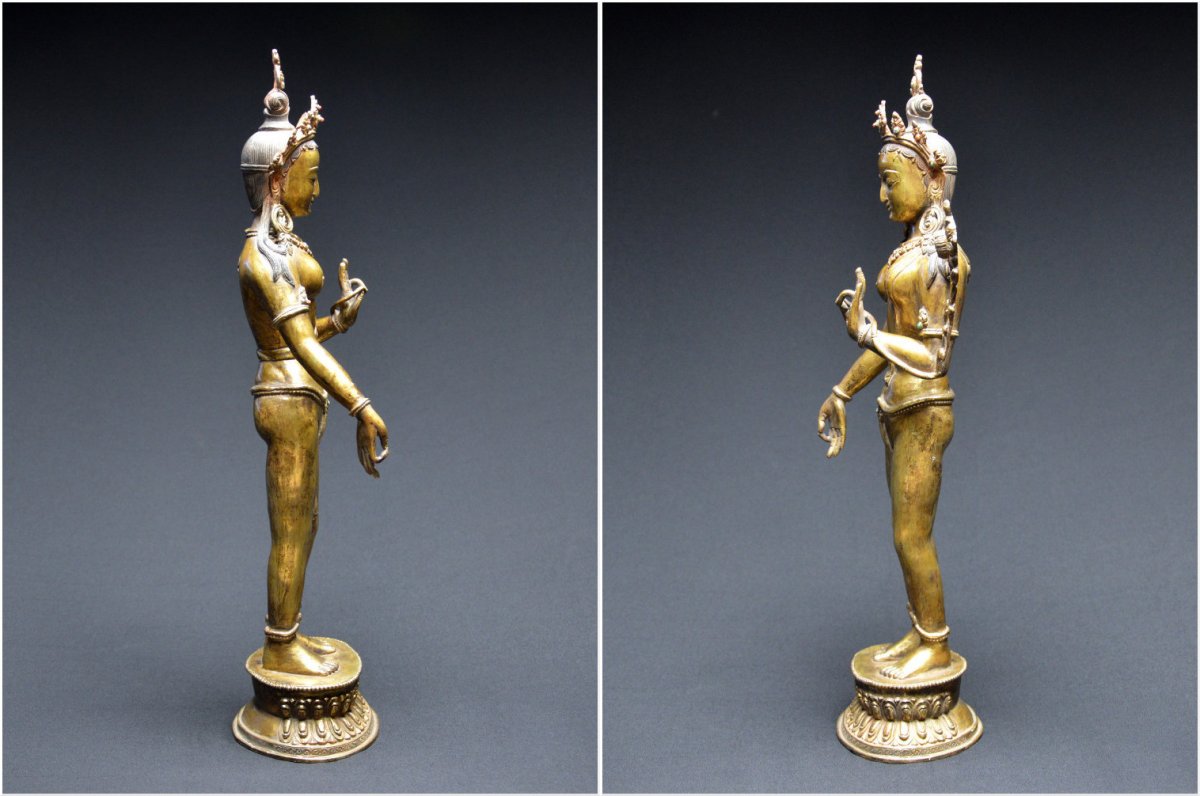 Nepal, XIXth Century, Important Representation Of Tara In Gilded Bronze-photo-2