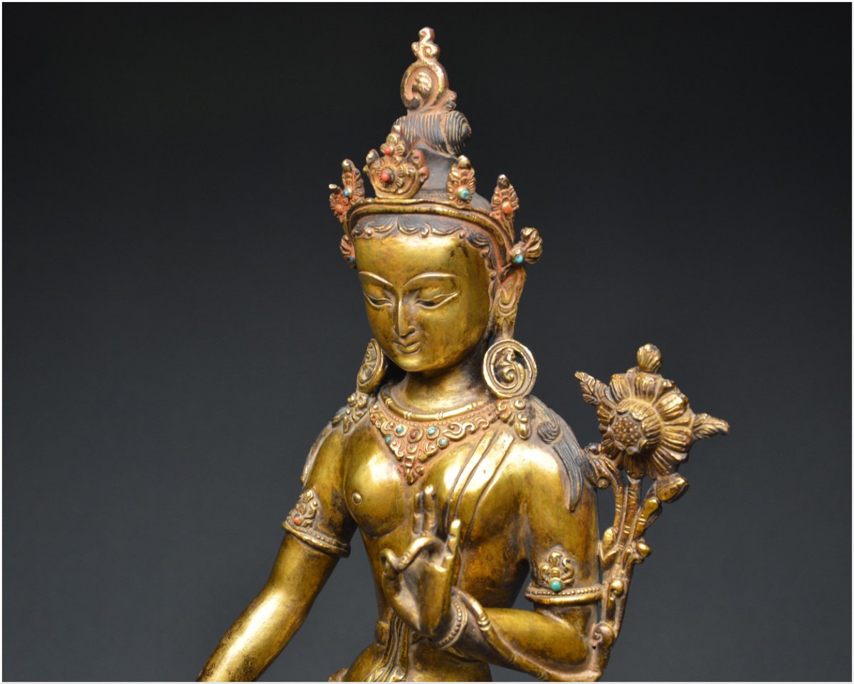 Nepal, XIXth Century, Important Representation Of Tara In Gilded Bronze-photo-4