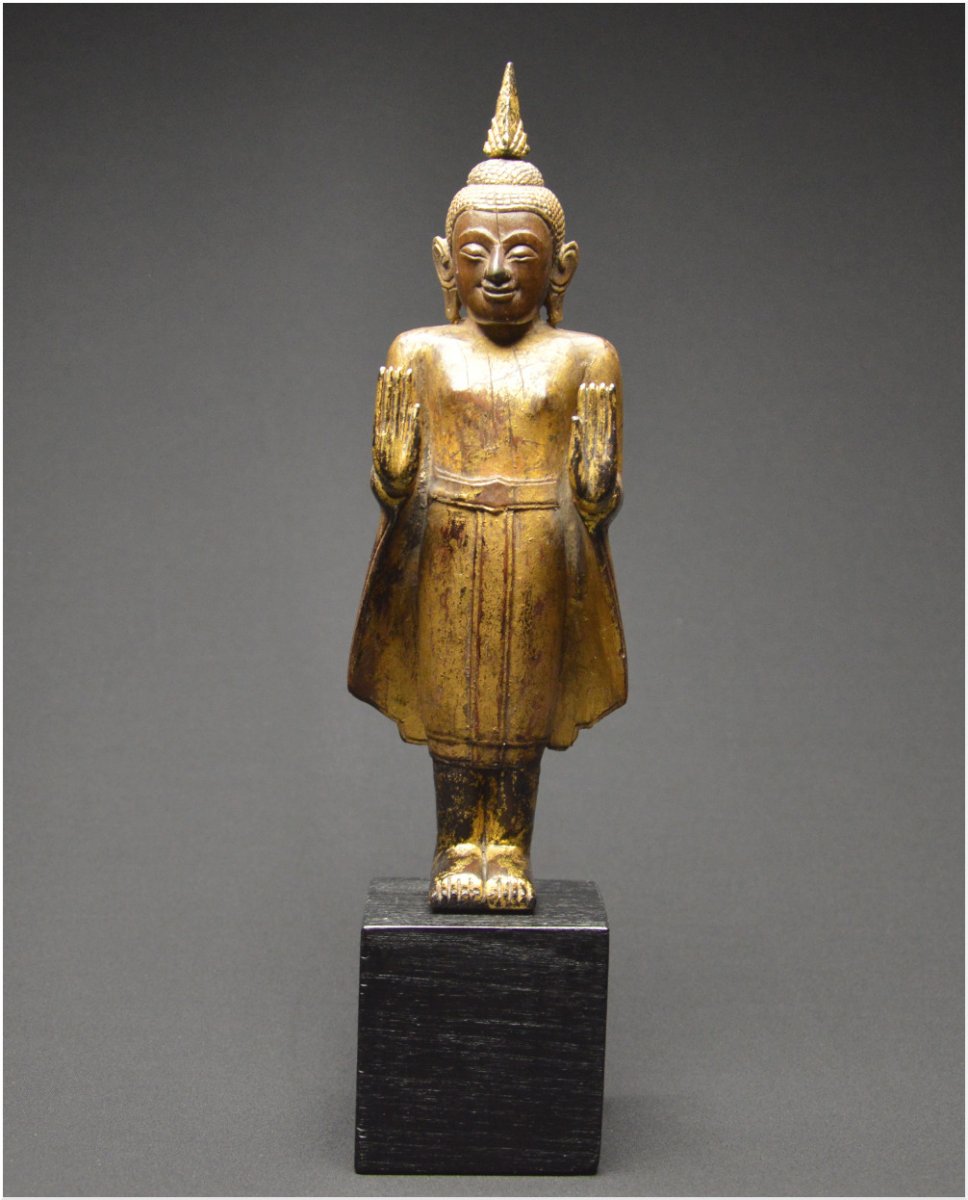 Ancient Kingdom Of Siam, 18th - 19th Century, Buddha In Abhaya Mudra, Lacquered And Gilded Wood