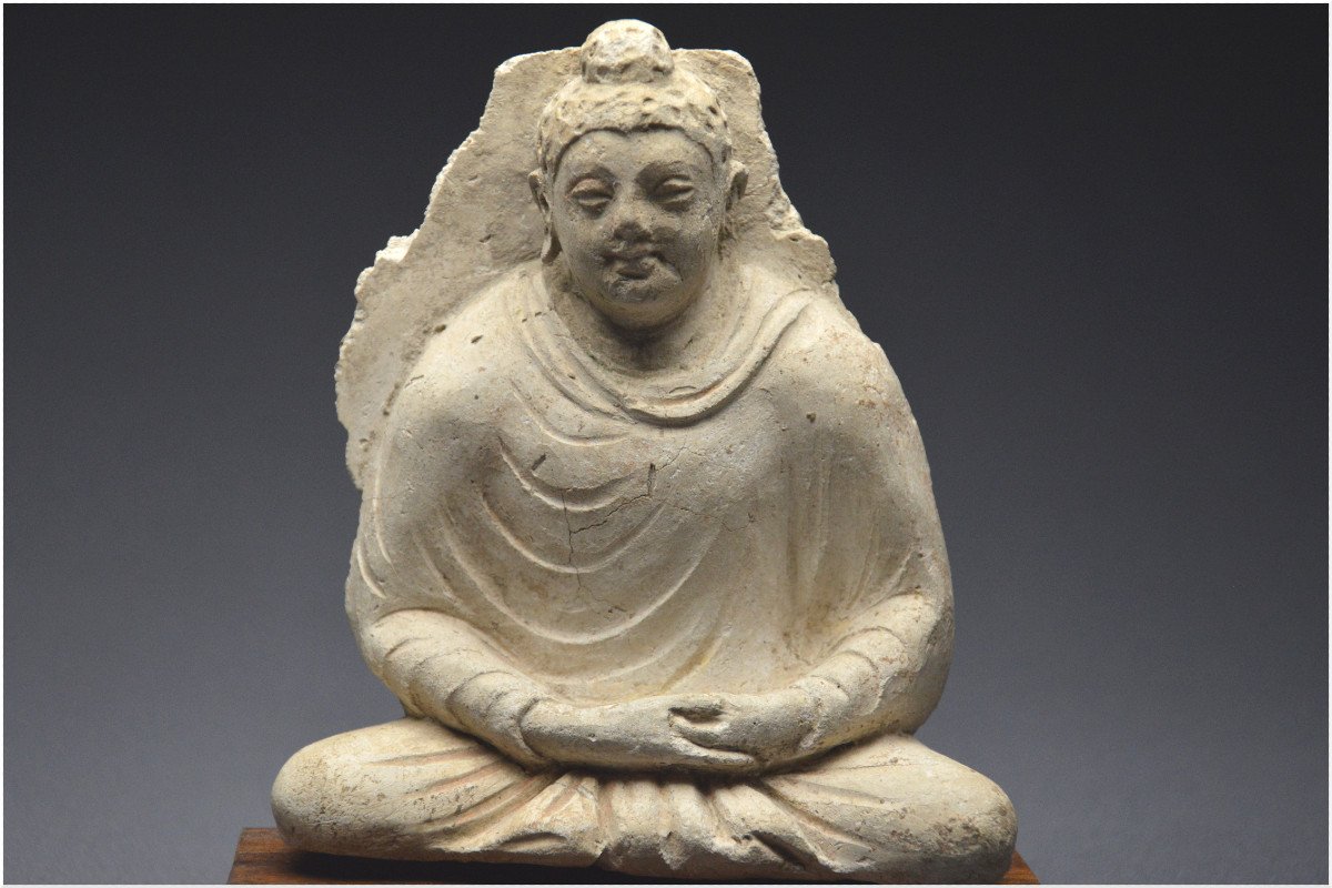 Afghanistan, Gandhara Area, 4th - 5th Century A.d., Stucco Buddha In The Meditation Position-photo-1