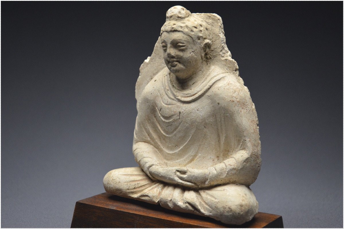 Afghanistan, Gandhara Area, 4th - 5th Century A.d., Stucco Buddha In The Meditation Position-photo-2