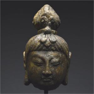 China, Tang Dynasty (618-907 Ad), Amber-colored Stone Bodhisattva Head