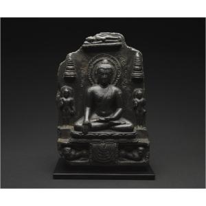 India, Pala-sena Dynasty, 10th-12th Century, Fragment Of A Stone Stele Representing Buddha