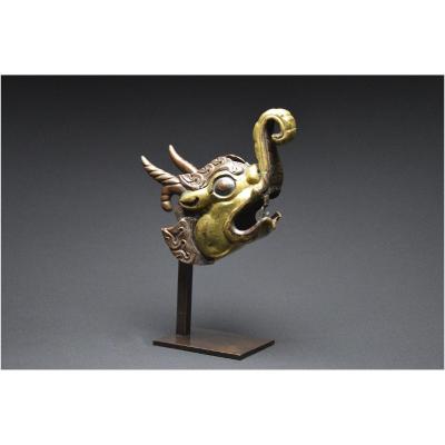 Tibet / XVIIIème siècle / Tête de chimère du panthéon bouddhiste / Bronze et cuivre 