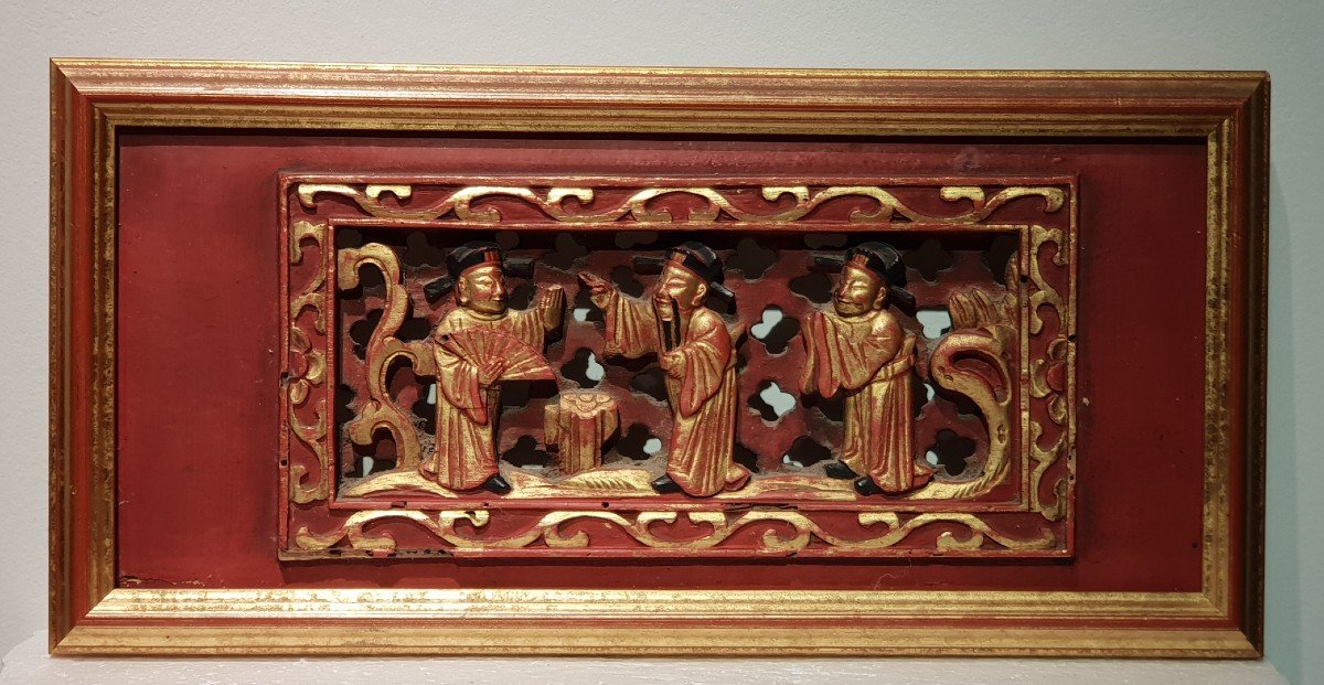 Southern China Golden Lacquered Wood Panel, 19-20th Century-photo-3