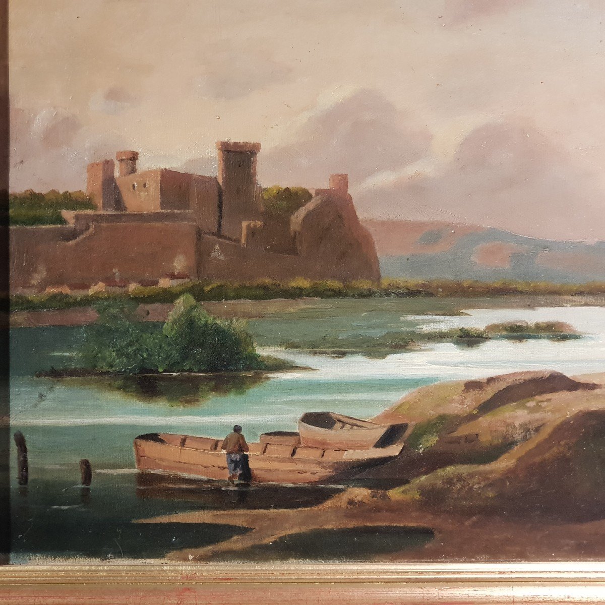 Oil On Canvas, Landscape And River, 19-20th Century