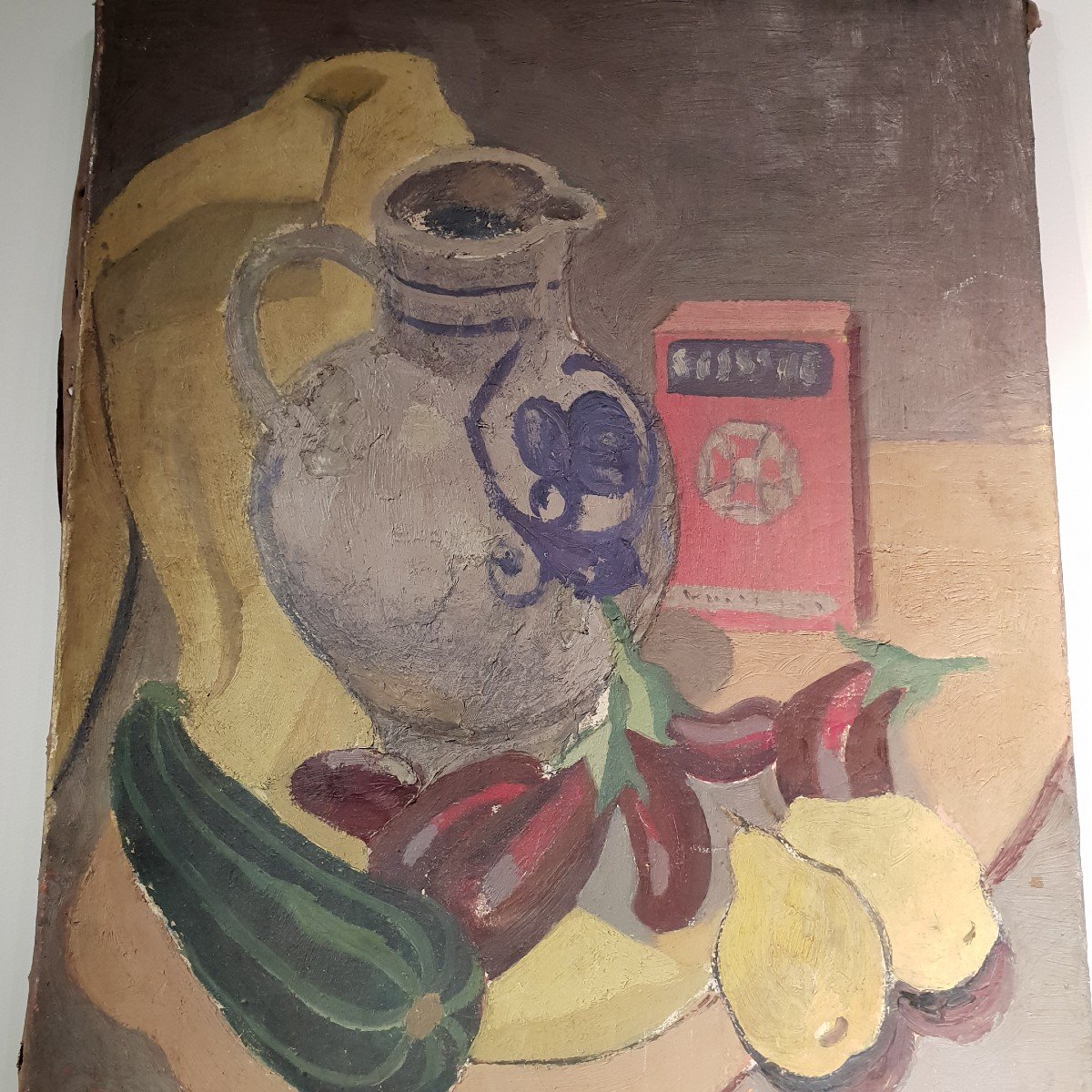 Peinture Huile Sur Toile, Nature Morte Moderniste, Vers 1950-60