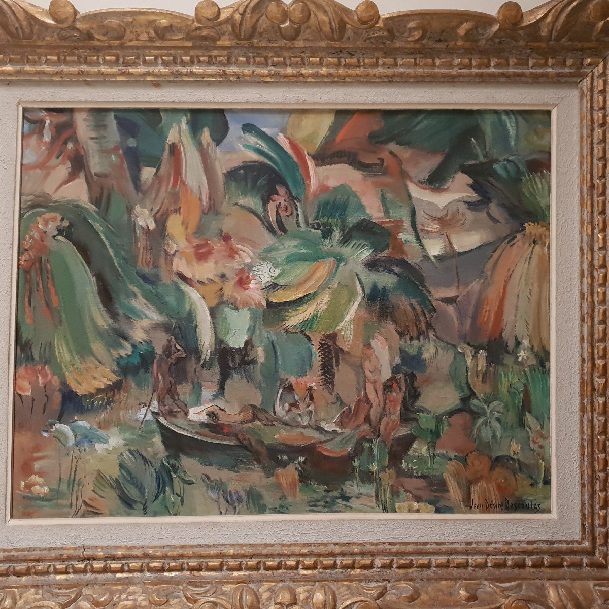 Hst Painting, Palmeraie Scene By Jean Bascoules, Circa 1930, Mouth Frame-photo-3