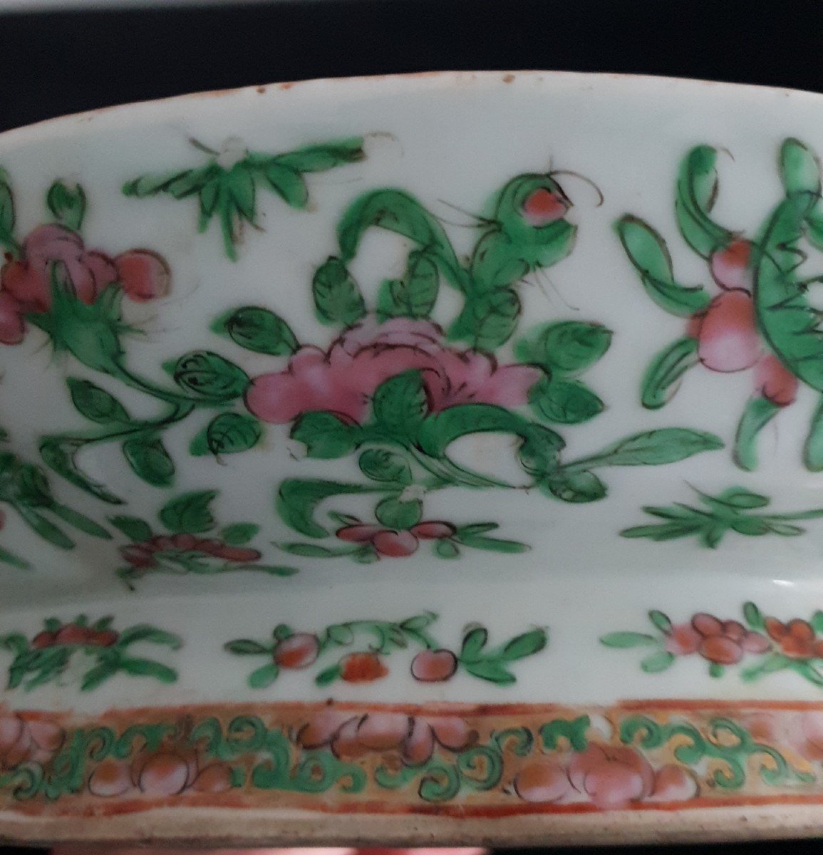 Large Canton Porcelain Bowl, Famille Verte, 19th Century -photo-2