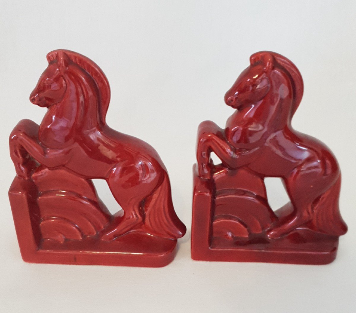 Pair Of Horse Greenhouses, Art Deco Ceramic Marked -photo-1