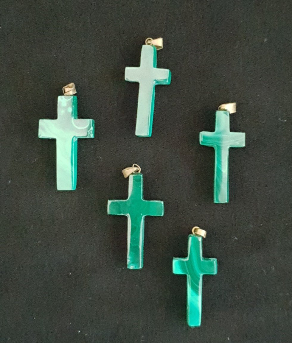 Ensemble De 5 Pendentif Croix En Malachite Véritable 