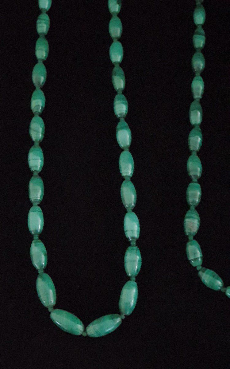 Ensemble De 4 Collier En Perles De Malachite Ancienne.-photo-4