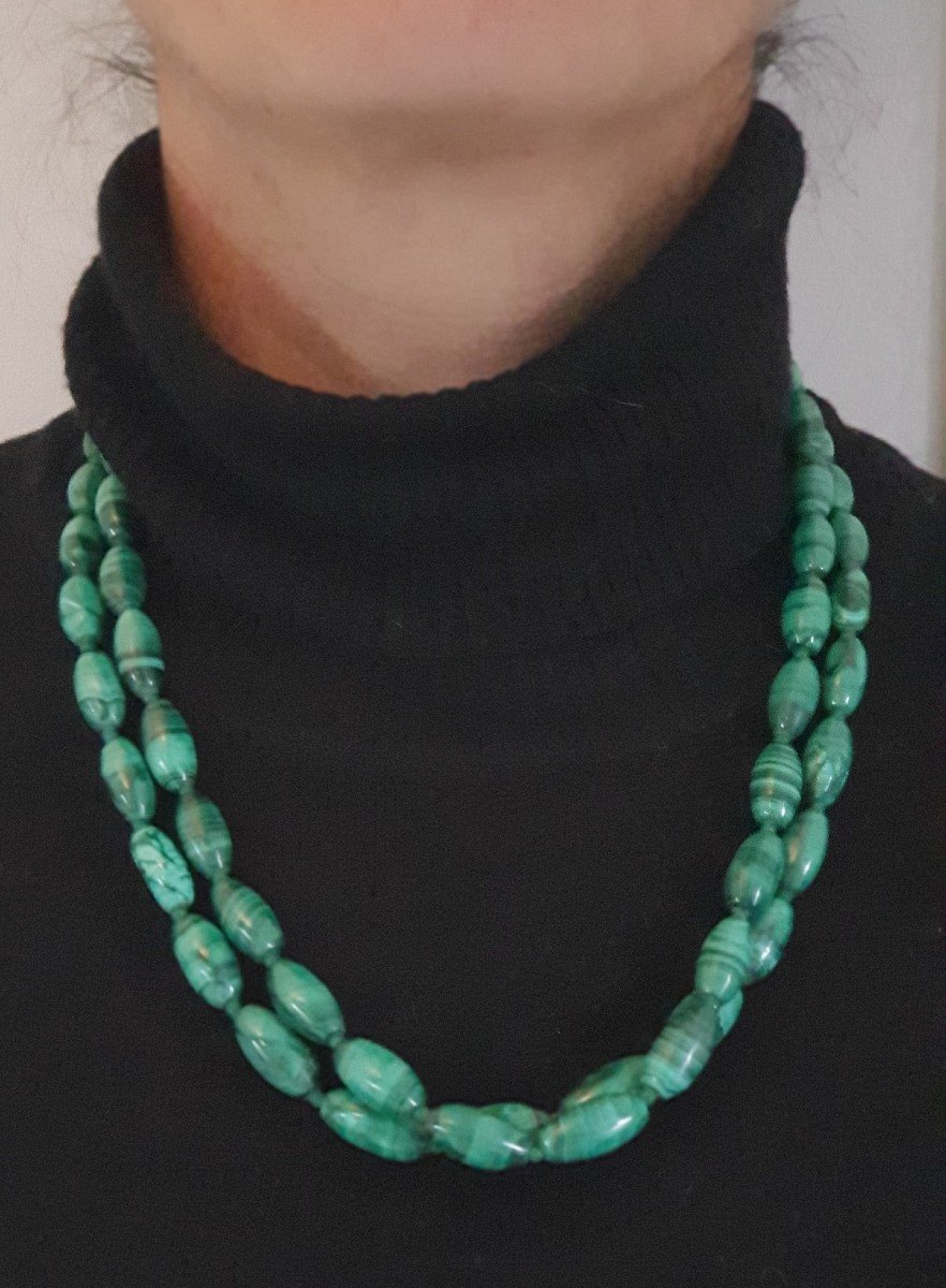 Ensemble De 4 Collier En Perles De Malachite Ancienne.