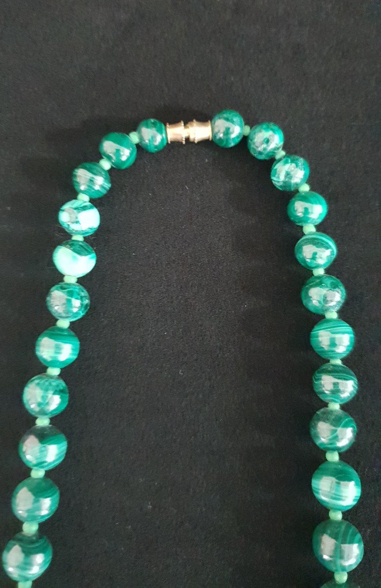 Superb Set Of 3 Genuine And Antique Malachite Round Bead Necklaces -photo-4