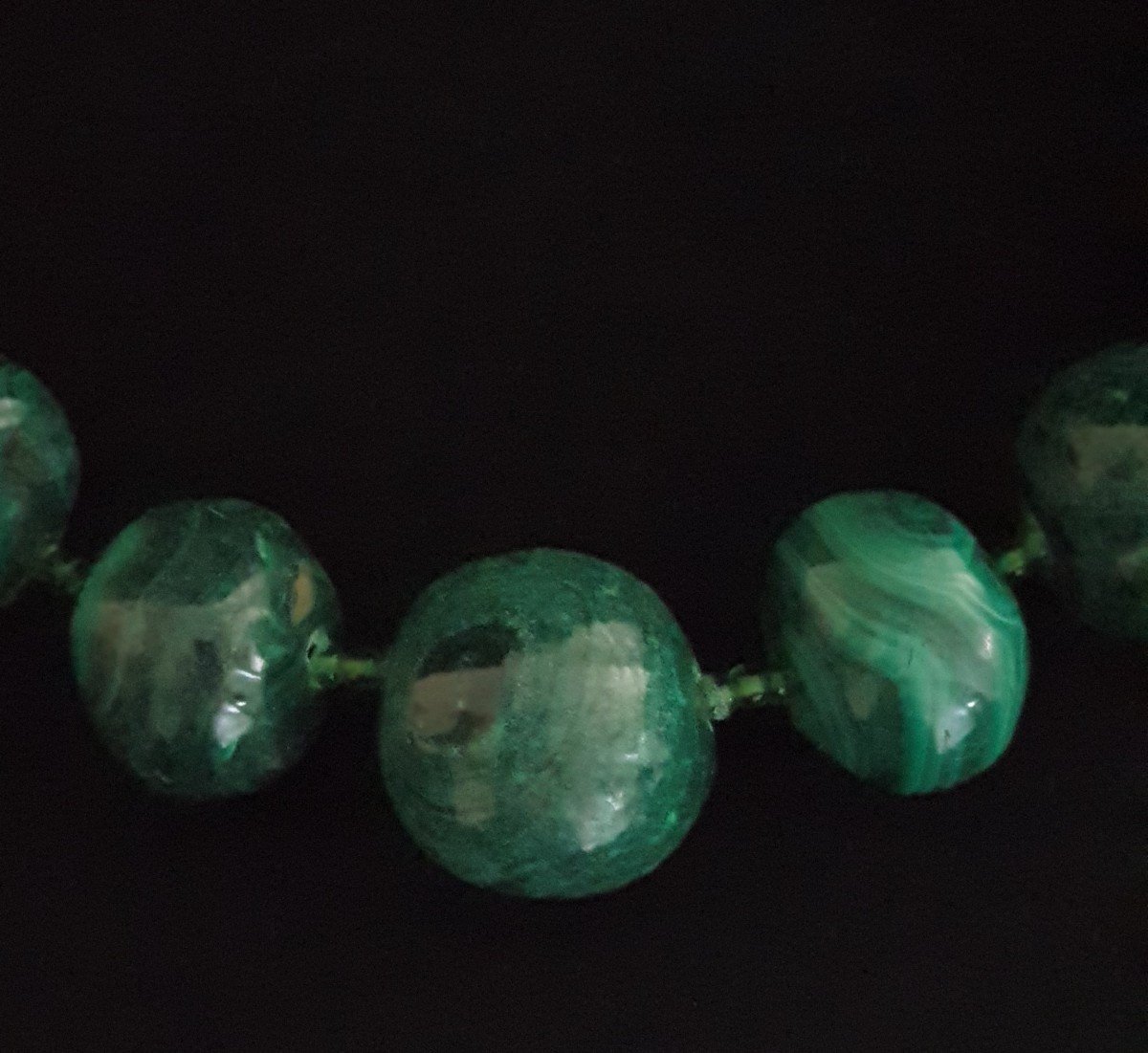 Superb Set Of 3 Genuine And Antique Malachite Round Bead Necklaces -photo-3