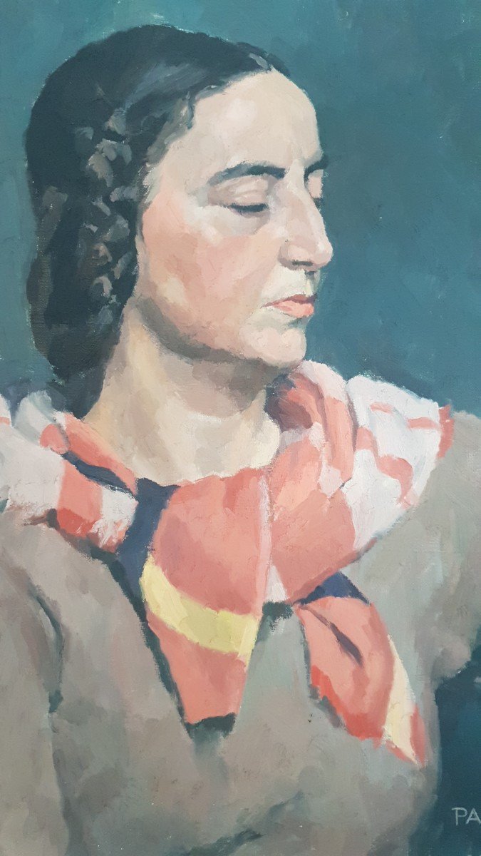 Painting Hst Woman Signed Paulier, Circa 1930-40-photo-2