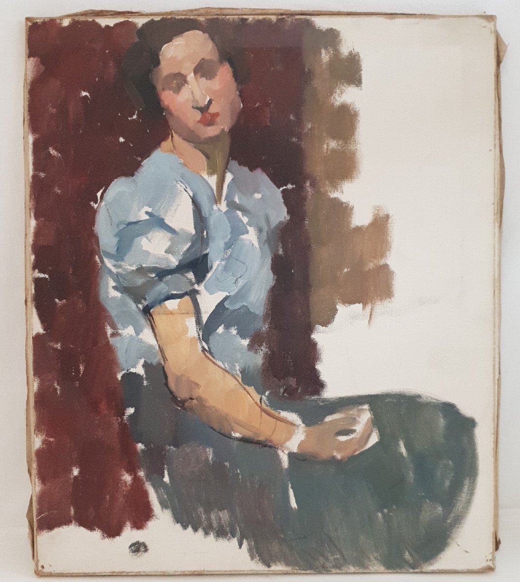 Painting Hst Study Woman Signed Paulier, Circa 1930-40