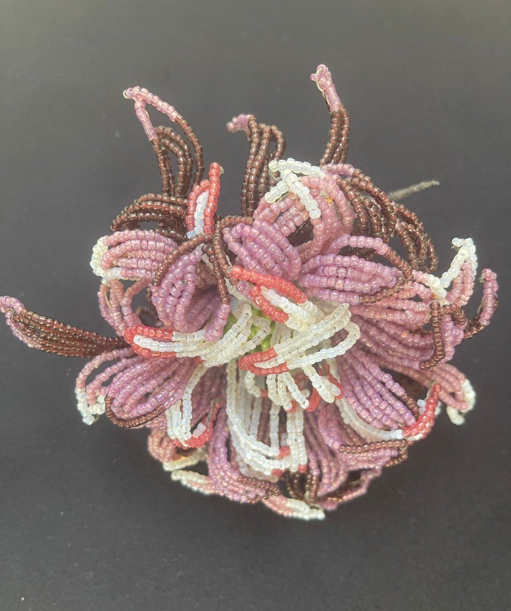 Ensemble De 3 Fleurs en Perles De Verre, French Beaded Flowers-photo-2