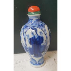 Tabatière Snuff Bottle Porcelaine Bleu Blanc Chine 19ème 