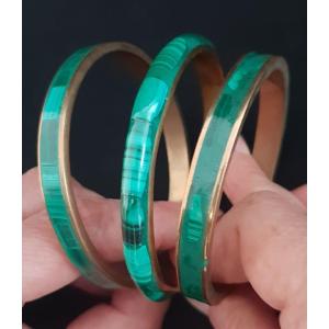 Set Of 3 Bronze And Malachite Bracelets, Circa 1960