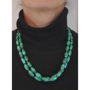 Set Of 4 Antique Malachite Beaded Necklaces.