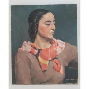 Painting Hst Woman Signed Paulier, Circa 1930-40