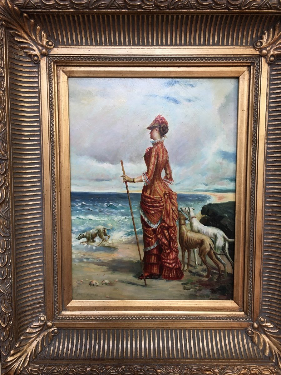 Huile Portrait De Femme élégante Sur La Plage-photo-2