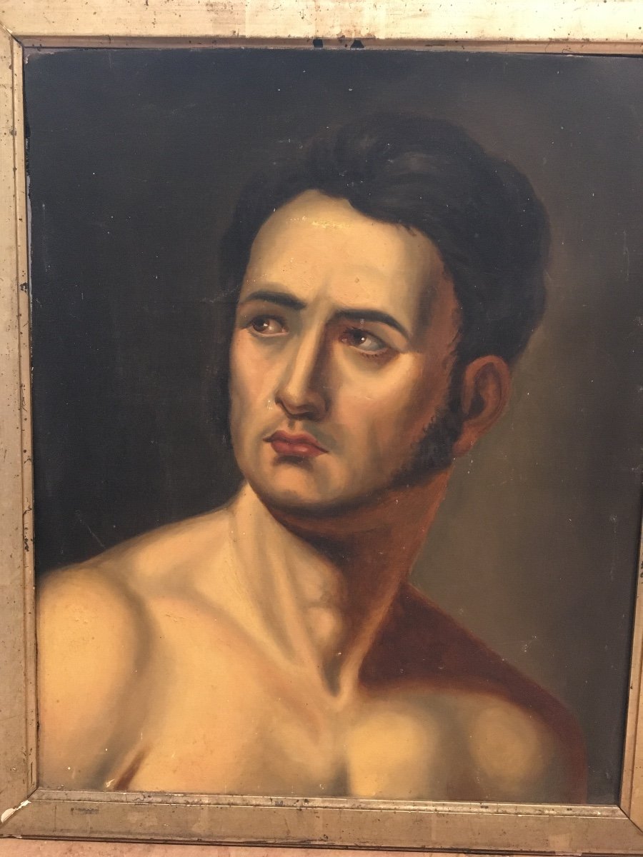 Academic Study Portrait Man Academy Bare Torso 19th 