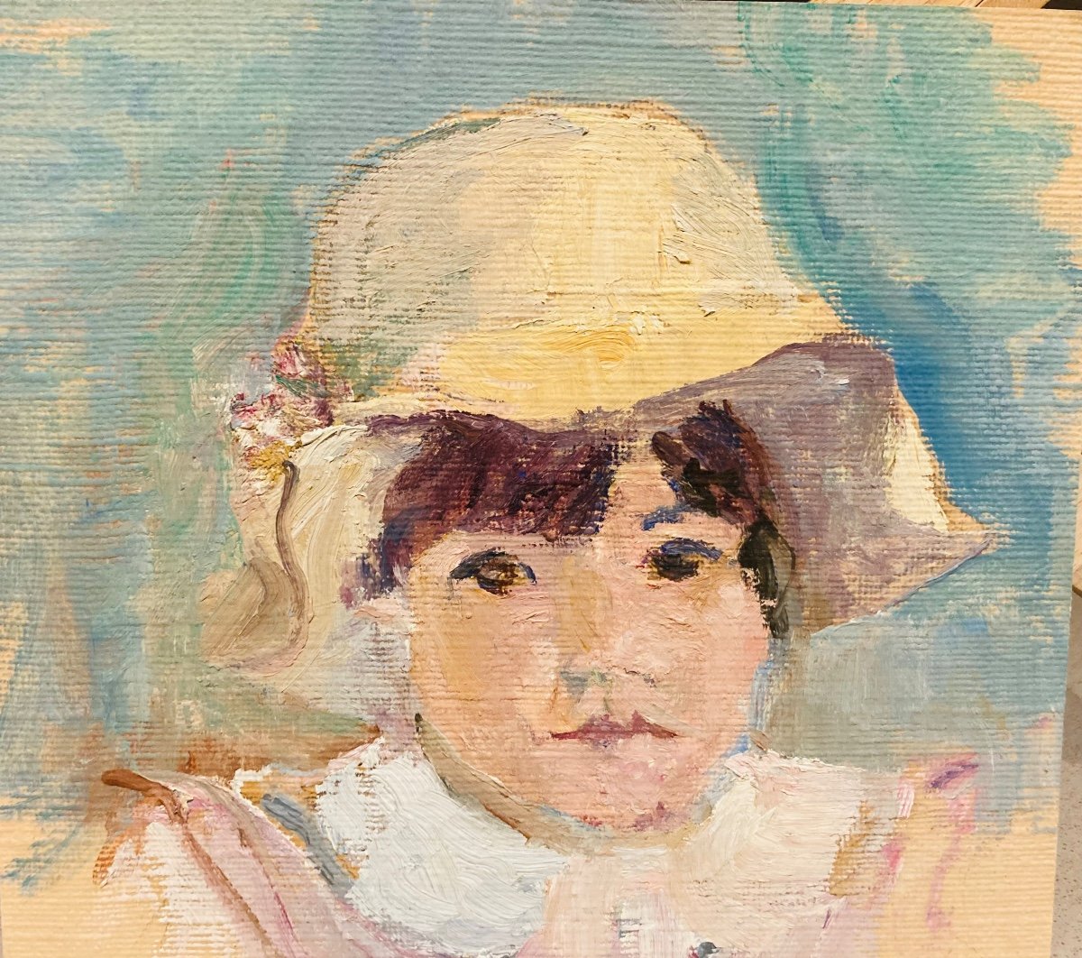 Portrait D’enfant Impressionniste Fille Au Chapeau