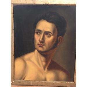 étude Académique Portrait Homme Académie Torse Nu XIXème 