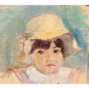 Portrait D’enfant Impressionniste Fille Au Chapeau