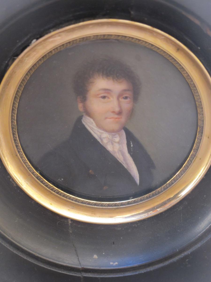 Miniature On Ivory Portrait Of Man 19th Century