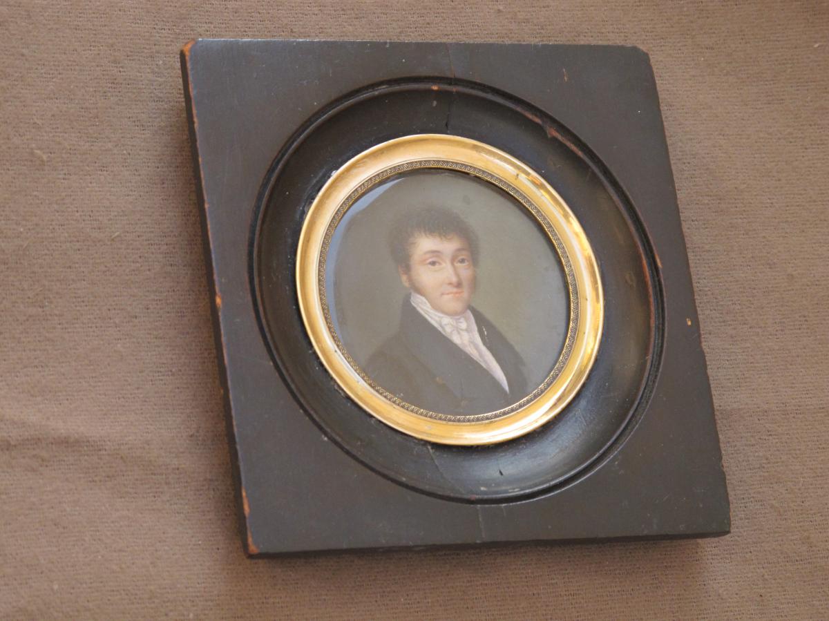 Miniature On Ivory Portrait Of Man 19th Century-photo-2