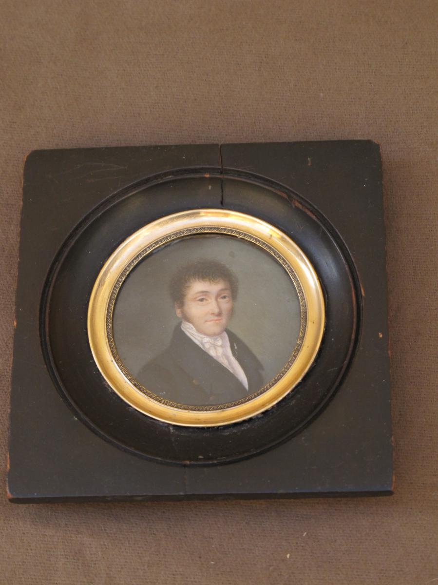 Miniature On Ivory Portrait Of Man 19th Century-photo-1